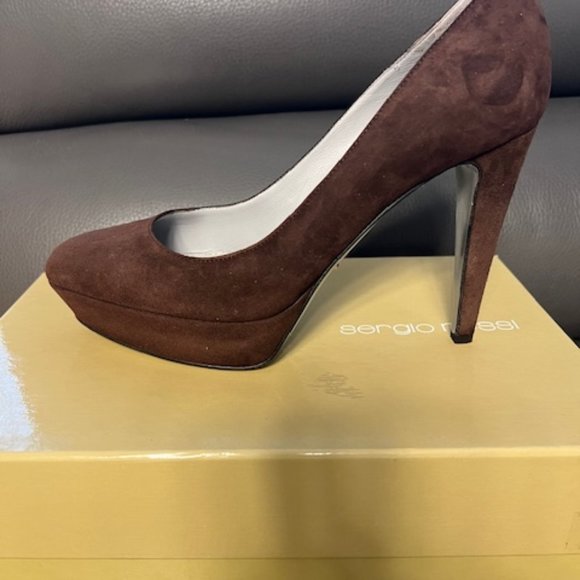 Sergio Rossi Suede Platform Pump Brown 38,5 - Picture 1 of 6